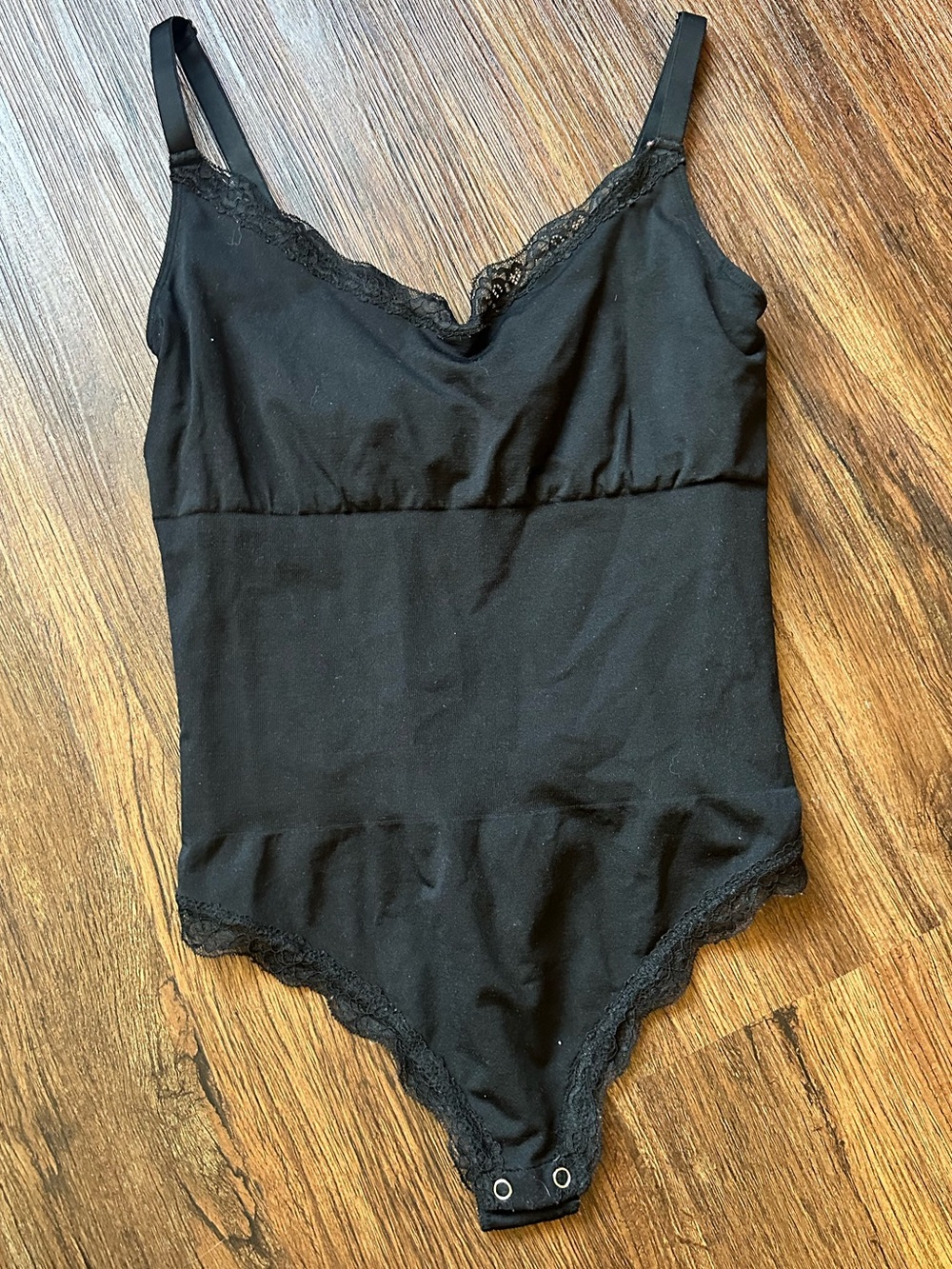 3X / 4X Feelin Girl Black Lace Trim Thong Bodysuit